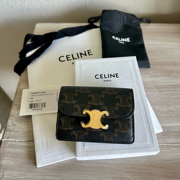 Celine Handbags - CELINE Triomphe Card Holder with Flap